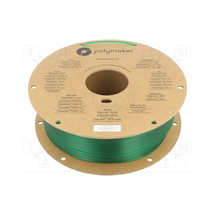 Filamento: PET-G 1,75mm meio transparente,verde 230÷240°C 1kg