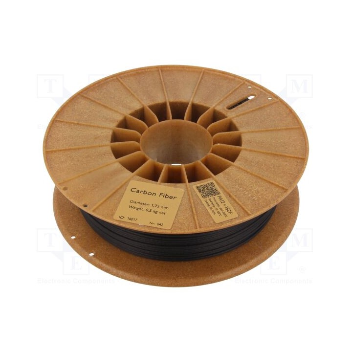 Filamento: PA12 + 15CF 1,75mm preta 250÷290°C 500g