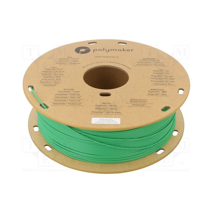 Filamento: PLA 1,75mm verde 190÷230°C 1kg Temp.da mesa: 45°C