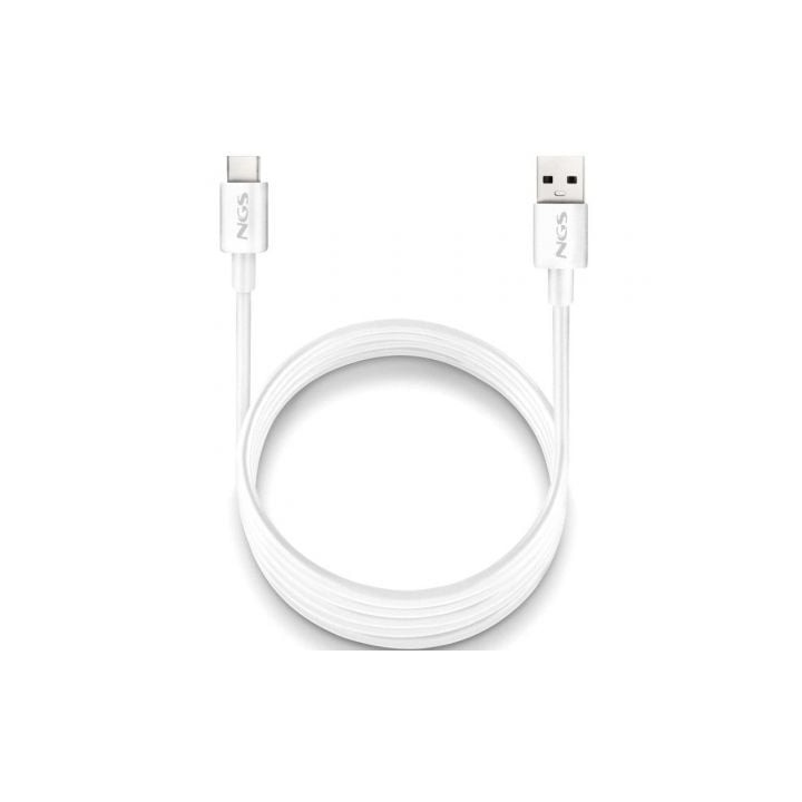 Cable USB 2.0 NGS ZYRO-AC/ USB Macho - USB Tipo-C Macho/ Hasta 15W/ 480Mbps/ 1m/ Blanco