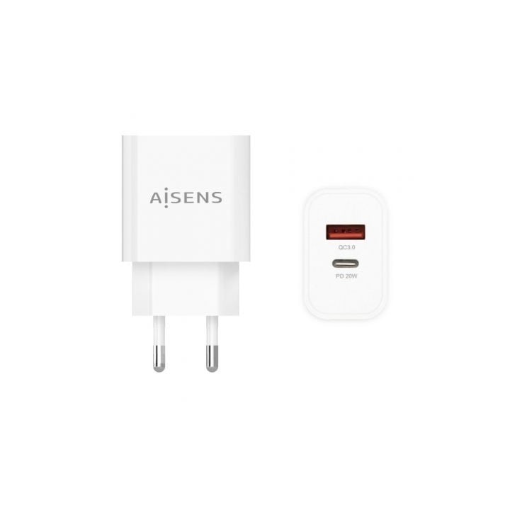 Aisens Cargador 20W USB-C PD3.0 USB-A QC3.0 Blanco