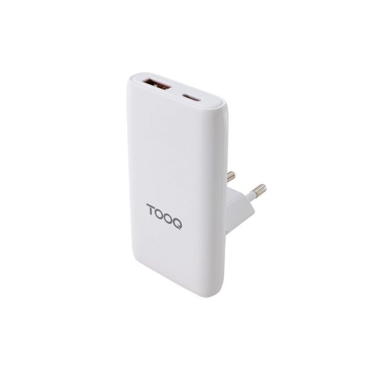 Cargador de Pared Universal GaN para Viaje TooQ TQWC-GANSL65W1A1C/ 1xUSB Tipo-C/ 1xUSB/ 65W