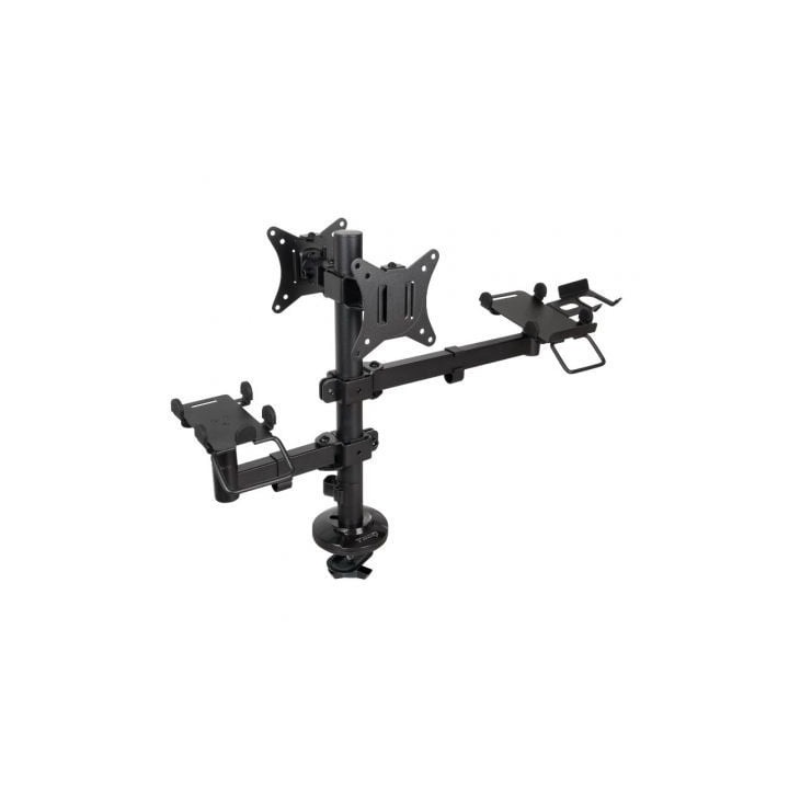 Soporte de Mesa para 2 Monitores, TPV, Impresora, Términal y Lector TooQ TQPM0002/ Giratorio/ Inclinable/ hasta 9kg