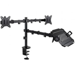 Soporte de Mesa para 2 Monitores y 1 Portátil TooQ DB1202TN-B/ Giratorio/ Inclinable/ hasta 9kg