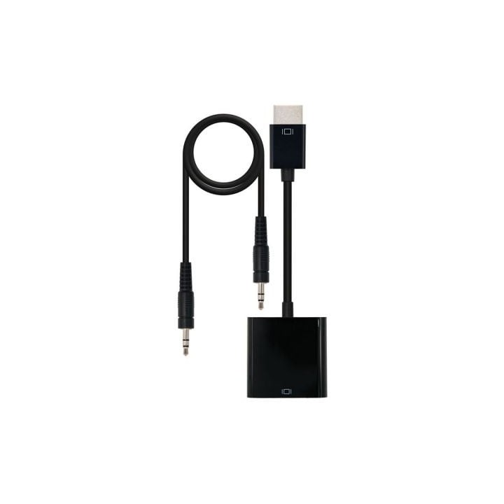 Conversor Nanocable 10.16.2001-BK/ HDMI Macho - VGA Hembra/ Jack 3.5 Hembra/ 10cm/ Negro