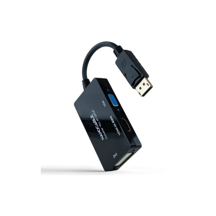 Nanocable Conversor DP a HDMI/DVI/VGA Negro 20 cm