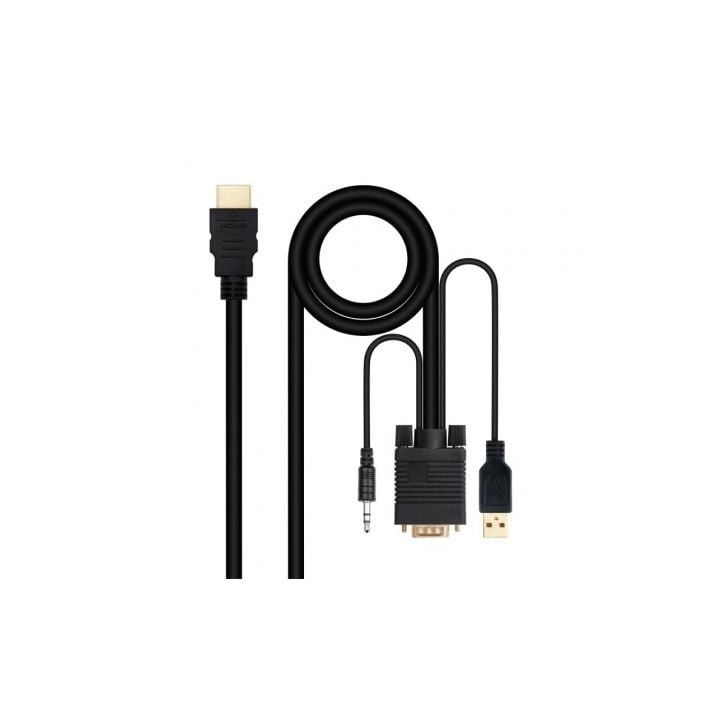 Cable Conversor Nanocable 10.15.4350/ HDMI Macho - VGA Macho - Jack 3.5 Macho - USB Macho/ 1.8m/ Negro