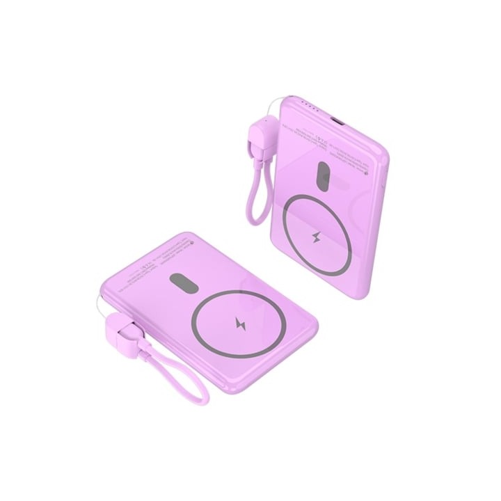 Powerbank 5000mAh Leotec LEPOWW20W5P/ 20W/ Wireless/ Púrpura/ Incluye Cable USB Tipo-C