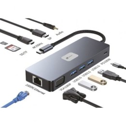Docking USB Tipo-C Leotec LEDS03/ 3xUSB/ 1xUSB Tipo-C PD/ 1xHDMI 4K/ 1xDisplayPort/ 1xVGA/ 1xAudio/ 1xRJ45/ 1xLector Tarjetas S