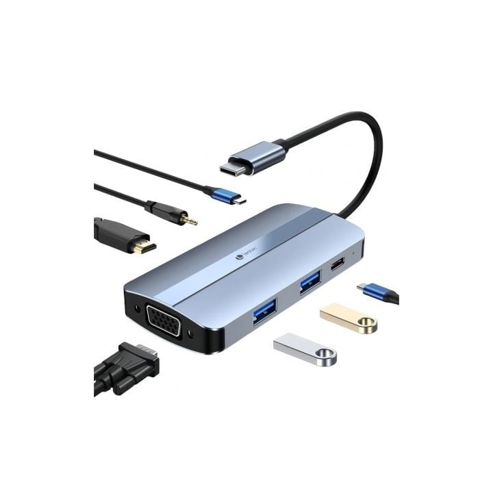 Docking USB Tipo-C Leotec LEDS04/ 2xUSB/ 1xUSB Tipo-C/ 1xUSB Tipo-C PD/ 1xHDMI 4K/ 1xVGA/ 1xAudio/ Azul