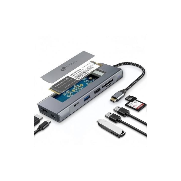 Docking USB Tipo-C Leotec LEDS07/ Ranura SSD M.2/ 2xUSB/ 1xUSB Tipo-C/ 1xHDMI 4K/ 1xLector Tarjetas SD y MicroSD/ 1xUSB Tipo-C