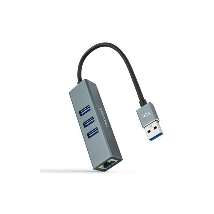 Hub USB 3.0 Nanocable 10.03.0407/ 3xUSB/ 1xRJ45/ Gris