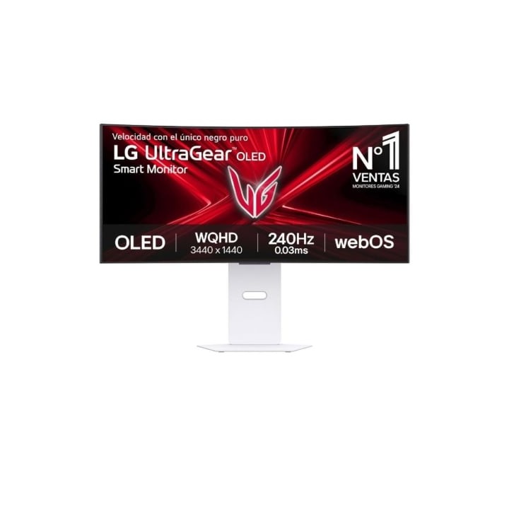 Smart Monitor Gaming Ultrapanorámico Curvo LG UltraGear 34GX90SA-W 34"/ WQHD/ Multimedia/ 0.03ms/ 240Hz/ OLED/ Regulable en alt