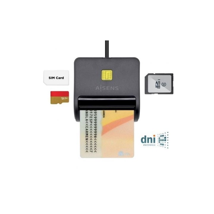 Lector de DNI y Tarjetas Aisens ASCR-SN02SD-BK/ USB 2.0/ Negro