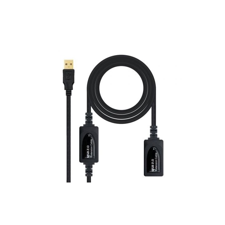 Cable Alargador USB 2.0 Nanocable 10.01.0212/ USB Macho - USB Hembra/ 10m/ Negro