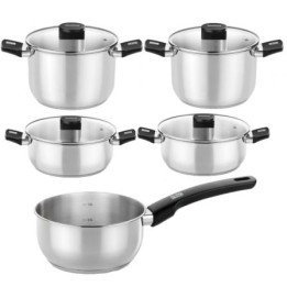 Pack Batería de Cocina Elite Monix M240002/ Cazo Ø14cm/ Ollas Ø20 - 24cm/ Cacerolas Ø20 - 24cm/ Acero Inoxidable/ Apta para Ind