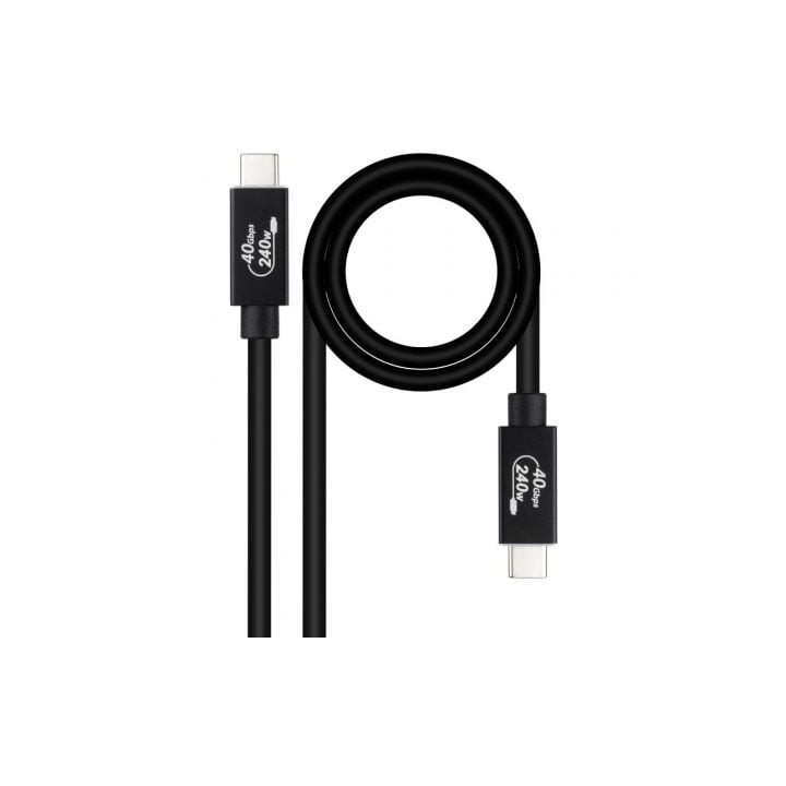 Cable USB 4.0 Nanocable 10.01.5001/ USB Tipo-C Macho - USB Tipo-C Macho/ Hasta 240W/ 40Gbps/ 1m/ Negro